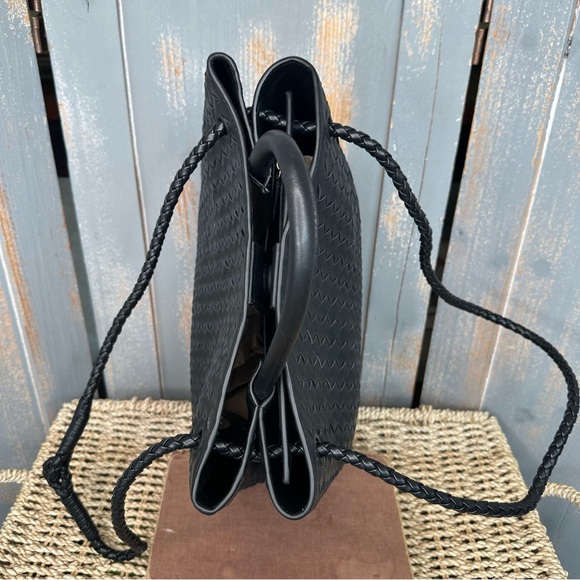 Quince Italian Leather Handwoven Satchel Black NWOT - Picture 9 of 16